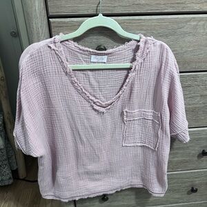 Pink Lily Textured Light Pink Short Sleeve Top